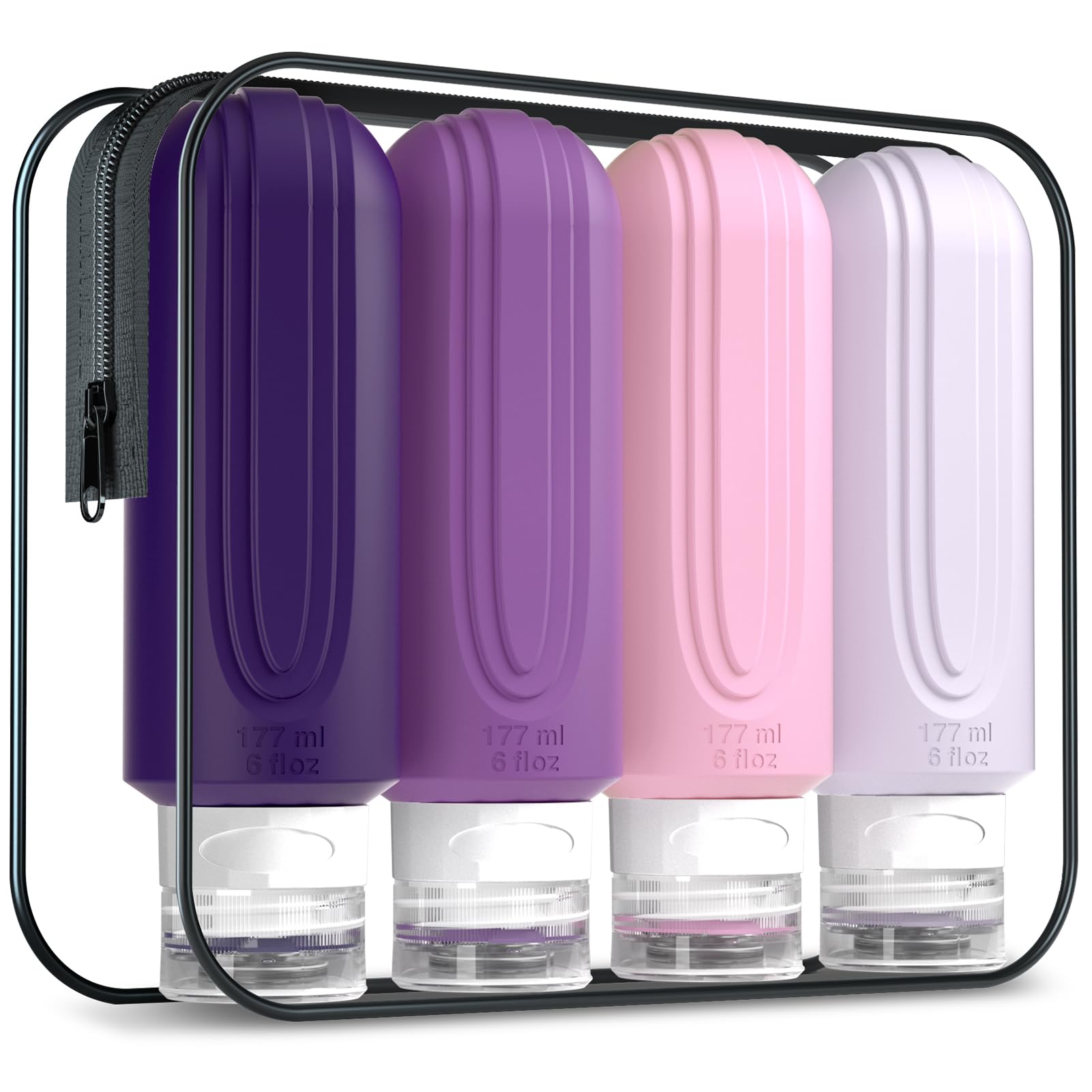Photo 1 of Mrsdry Travel Bottles for Toiletries, Large 6oz Oversize Containers, BPA Free Leak Proof Tubs Refillable Liquid Traveler Accessories with Toiletry Bag for Cometic Shampoo and Lotion Soap (4 Pack)