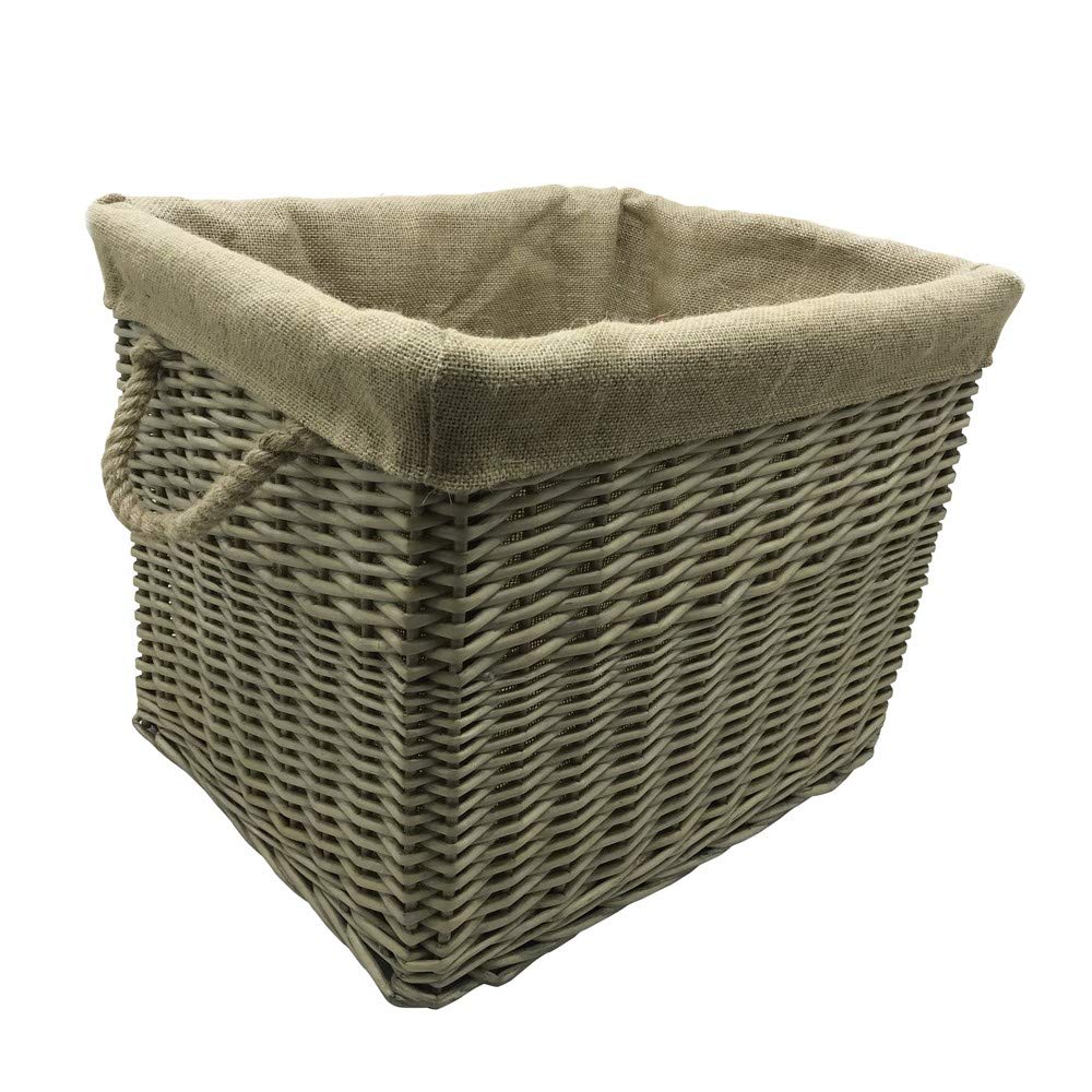 JVL Antiques Wash Canvas Lined Rectangle Log Basket with Rope Handles, 42 x 50 x 38 cm
