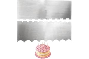 Cake Scraper, 2 Pack Stainless Steel Cake Scraper Smoother Tool, 8.6in Edge Stripe Double Sided Cake Smoother, Fondant Tools 