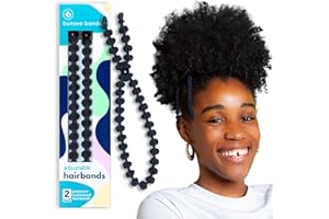 Bunzee Bands Large Hair Band for Thick, Curly, Natural Hair - Cushioned No Damage Hair Ties Ideal For Braids, Pineapple Hair - Afro Puff Ponytail Holder - Adjustable, Extra Stretchy (Black 2Pk)