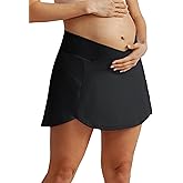 Maacie Maternity Tennis Golf Skorts Built-in Short with Pockets Cross Waist Low-Rise