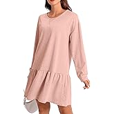 Womens 2025 Fall Long Sleeve Pullover Tops Crewneck Rib Knit Patchwork Sweatshirt Dress Ruffle Mini Dresses