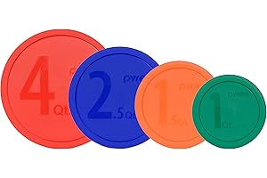 Pyrex (1) 322-PC Green, (1) 323-PC Orange, (1) 325-PC Blue, and (1) 326-PC Red Mixing Bowl Lids (FOR PYREX MIXING BOWLS ONLY) - Made in the USA