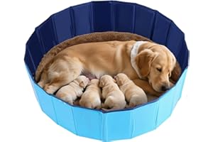 FLKQC Whelping Pen for Dogs, Foldable Birthing Pool for Dogs, Whelping Box for Dogs and Puppies, Poartable Plastic Swimming Pool & Bath Tub for Dogs (Blue) (39.4” Dia. × 11.8” H (100cm × 30cm))