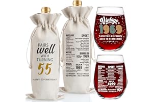 Jettryran 55th Birthday Gifts for Women Men 55 Years Old Birthday Gifts 55th Birthday Anniversary Decorations Party Supplies- Vintage 1969- Wine Glass &Bottle Gift Bag Set- Turning 55