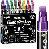 Liquid Chalk Markers for Blackboard, 8 Metallic Colors Washable Window Markers, 10mm 3-in-1 Jumbo Wide Tip, Dry Erase Marker Pens for Chalkboard, Car Window Paint Pens for Christmas Glass Decoration