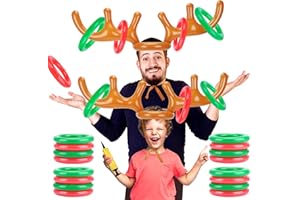 Angooni Inflatable Reindeer Antler Ring Toss Game for Christmas Party Supplies Xmas Target Game Toy (2 Version Choice; 2 Antlers & 16 Rings OR 4 Antlers & 24 Rings)