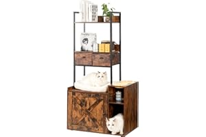 Hey-brother Litter Box Enclosure with 2 Storage Shelves and 2 Drawers, Large Hidden Cat Litter Box Furniture with Soft Cushion, Stores Most Litter Boxes and Cat Litter，Rustic Brown MPJ131SR