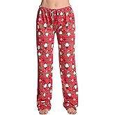 Tenopuli Women Comfy Christmas Print Pajama Pants Drawstring Wide Leg Lounge Pants Baggy Elastic Waistband Sleepwear