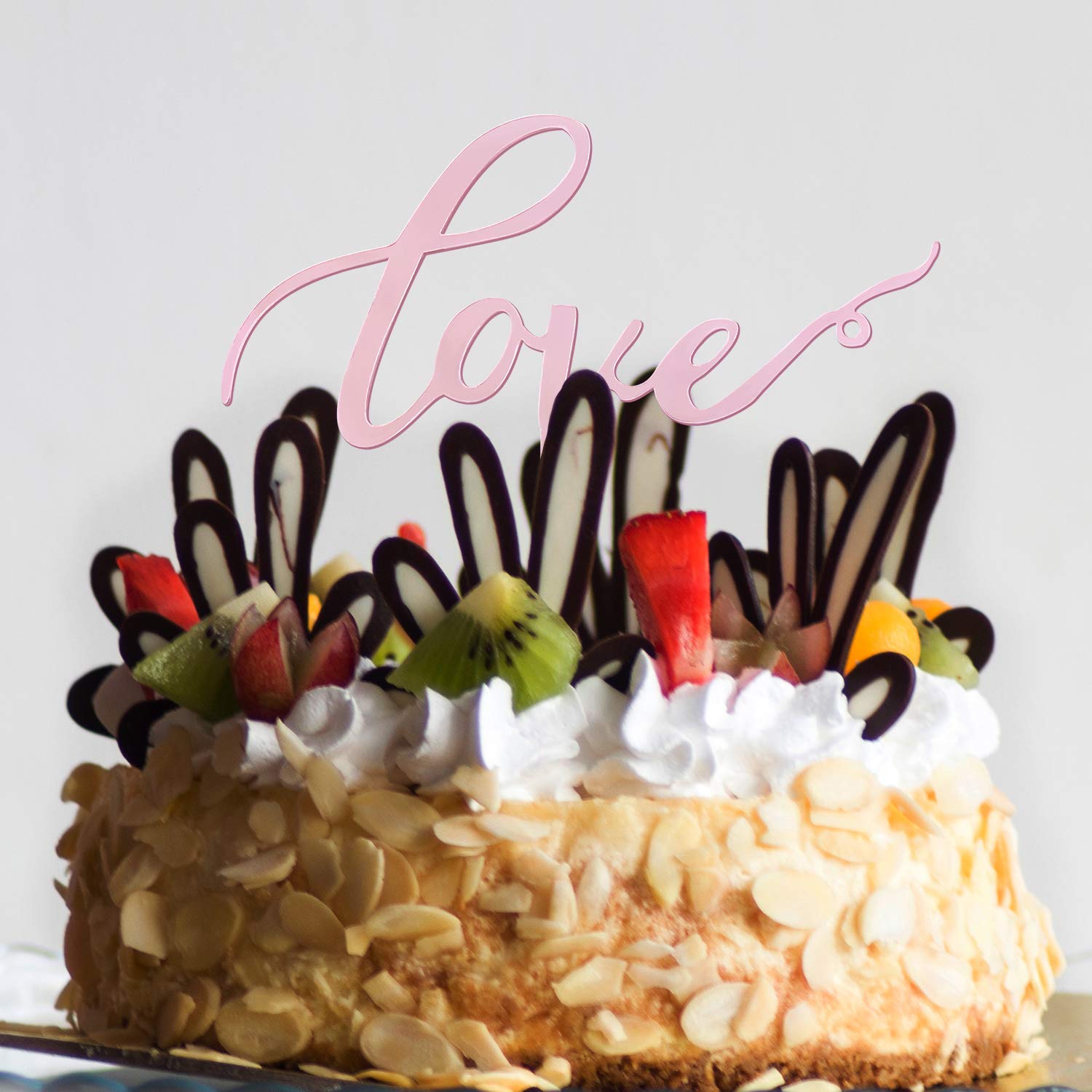 12 PCS Wedding Cake Topper Set Rose Gold Acrylic Love Sign Cupcake Topper Paper Fans Confetti Balloon Cake Supplies Decorations for Wedding Anniversary Birdal Shower