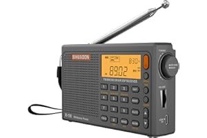 SIHUADON R108 Shortwave AM FM Radio LW MW AIR Band DSP Full Band Portable Radio Battery Operated with Sleep Timer Alarm Clock 500 Memories preset Stations for Family by RADIWOW (Grey)