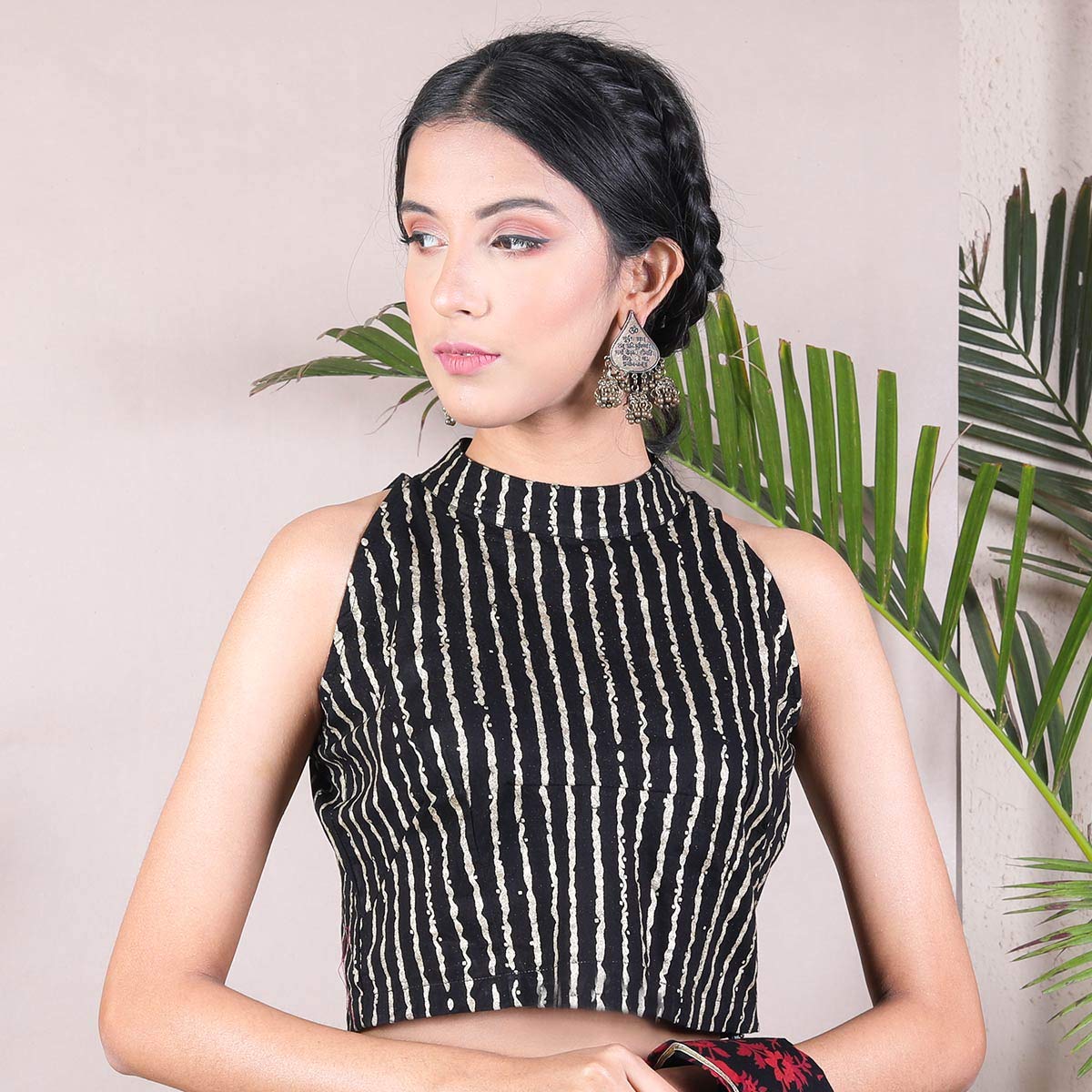 halter neck black blouse