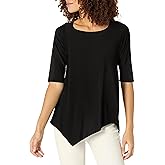 Star Vixen Women's 3/4 Sleeve Hanky Hem Stretch Knit Tunic