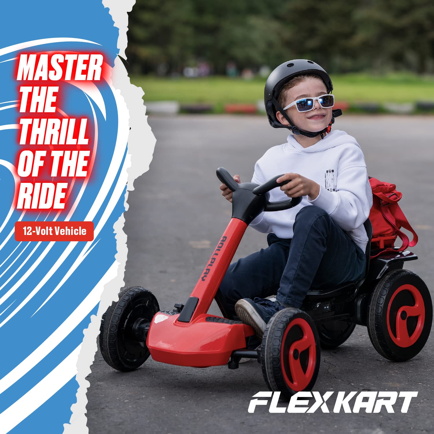 Rollplay Flex Kart XL 12V Electric Go Kart for Kids Aged 5+ Featuring Space-Saving Folding Function, Adjustable Seat, Anti-Slip Rubber Strips, and a Top Speed of 5 MPH