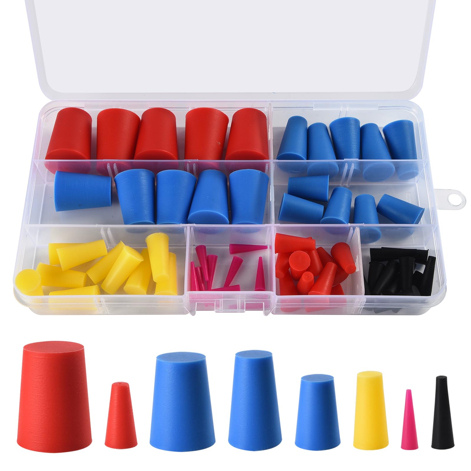60PCS Silicone Rubber Tapered Plug Assortment Kit, High-Temperature Resistant Rubber Stoppers for Powder Coatings,Painting, Anodizing,Media Blasting Supplies