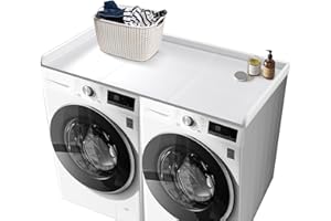 LYASIL Washer Dryer Countertop Shelf – 54'' x 27.5'' Wood Laundry Topper with Edge Guard, Organizer for Laundry Room Storage and Counter Space (White, 54''*27.5'')