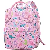 KingCheer Cute Preschool Backpack Toddler School Book Bag for Girls Boys Kids Kindergarten Nursery Travel Bag with Chest Strap(12inch, Pink Dinosaur)
