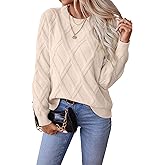SHEWIN Womens Sweaters Crewneck Cable Knit Sweater Long Sleeve Fall Tops for Women 2025