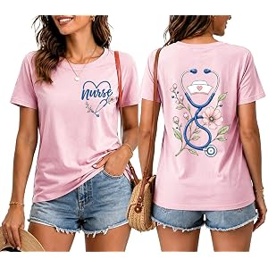 Nurse Shirts for Women Boho Floral Nurse Life T Shirt | Nurses Day Gifts, Stethoscope Graphic Tees, Relaxed Style, Funny Er N