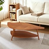 DURISEN Leaf Coffee Table with Storage,Mid Century Modern Coffee Table | Natural Oak Veneer, Solid Wood Legs, 48 x 22.76 x 16.4 in, 2-Tier Storage Shelf, Stain-Resistant Surface