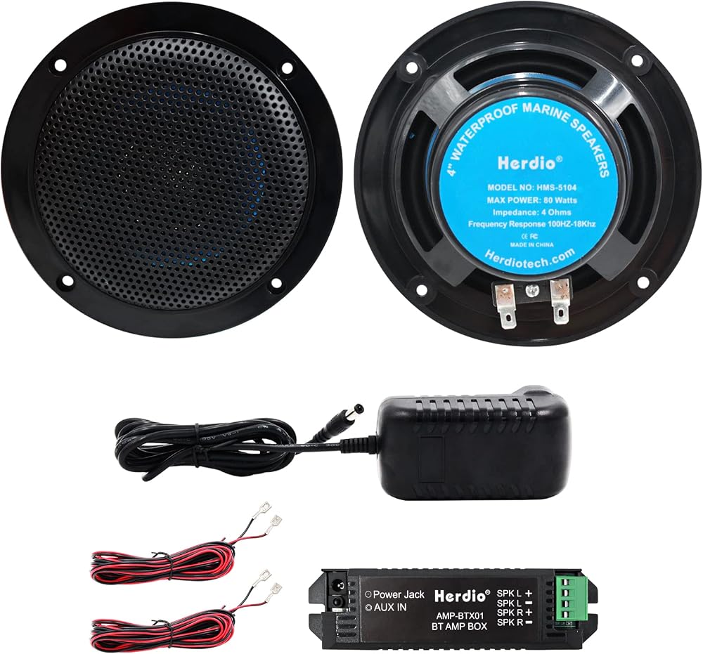 Herdio 160W 4 Inch Ceiling Bluetooth Speaker Kit Water Resistant Black