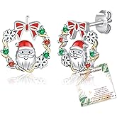 Christmas Wreath Stud Earrings for Women: 925 Sterling Silver Christmas Earrings Christmas Jewelry Gifts