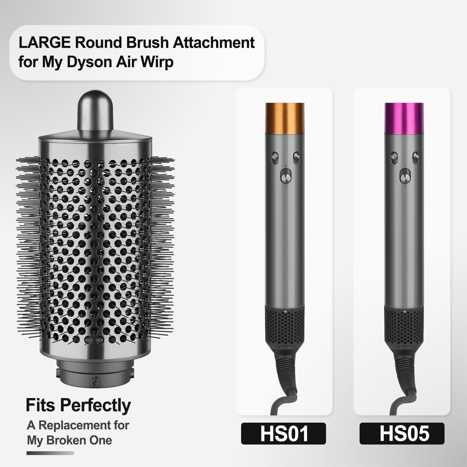 PUREGUST Upgraded Large Round Brush Attachment for Dyson Air wrap Jumbo Bigger Oval Round Volumizing Brush for Dyson Airwrap Accessories, Gray