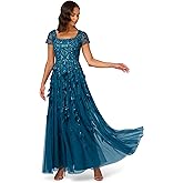 Adrianna Papell Womens Bead 3D Petal Long Dress