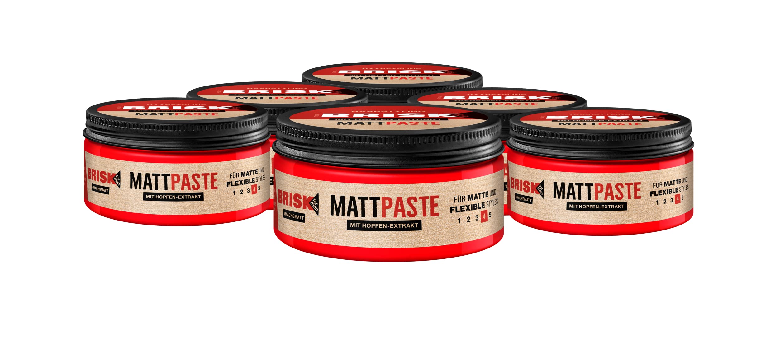 BRISK Mattpaste Hair Wax with Hop Extract Pomade Styling Cream for Men Matte Hair Gel Fixes Hairstyle Men Care Products 6 x 75ml