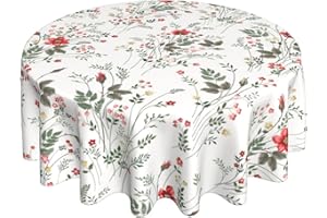 Sweetshow Wild Flower Tablecloth Round 60 Inch Floral Tablecloth Waterproof Polyester Washable Table Cover Spring Summer Tablecloth for Kitchen Dining Room Indoor Outdoor Picnic Patio Party Decor