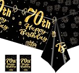 COSORO 2pcs Black Gold 70th Birthday Tablecloth 137 x 274 cm