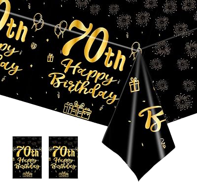 COSORO 2pcs Black Gold 70th Birthday Tablecloth 137 x 274 cm