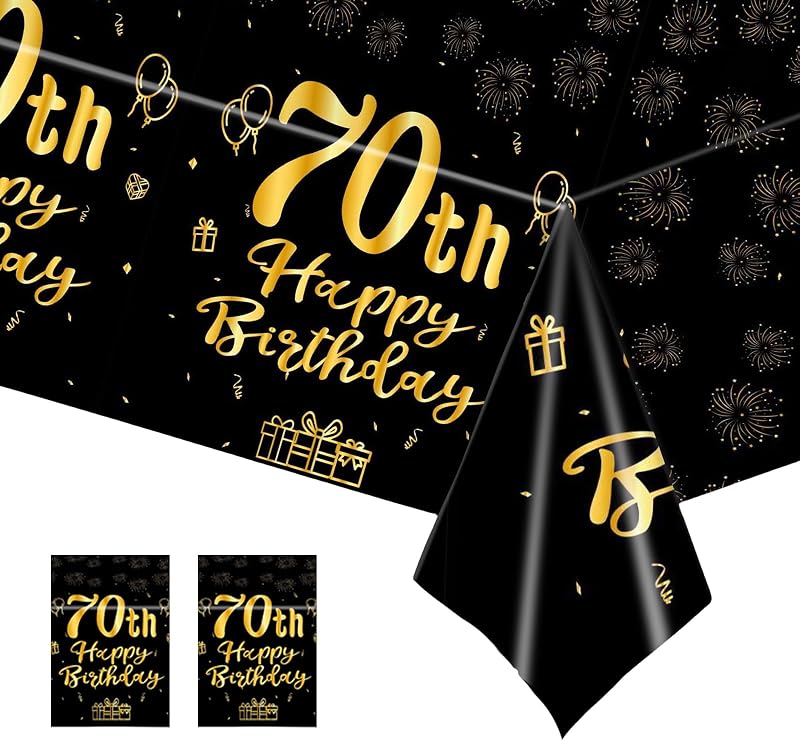 COSORO 2pcs Black Gold 70th Birthday Tablecloth 137 x 274 cm