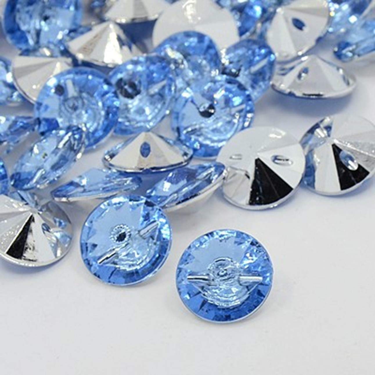 100 x Blue Plastic Rhinestone Crystal 15mm Round 1 Hole Sewing Crafts Bling Buttons — image 1