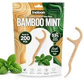 Inaloon Biodegradable Dental Floss Picks 200 Count, Mint Flavored Floss Picks, Eco-Friendly Flossers for Teeth Cleaning, Fresh Breath