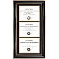 Space Art Deco, 14x29 Triple/Three Certificates Frame with Black Over Gold Double Mat for (3) 8.5x11 Diplomas/Degrees, Sawtooth Hangers Real Glass Wall Mounting (Ornate Gold/Black)