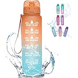 KEEPTO 32oz Water Bottle with Removable Straw - Motivational Water Jugs with Time Marker & Strainer, Leakproof BPA Free Wide