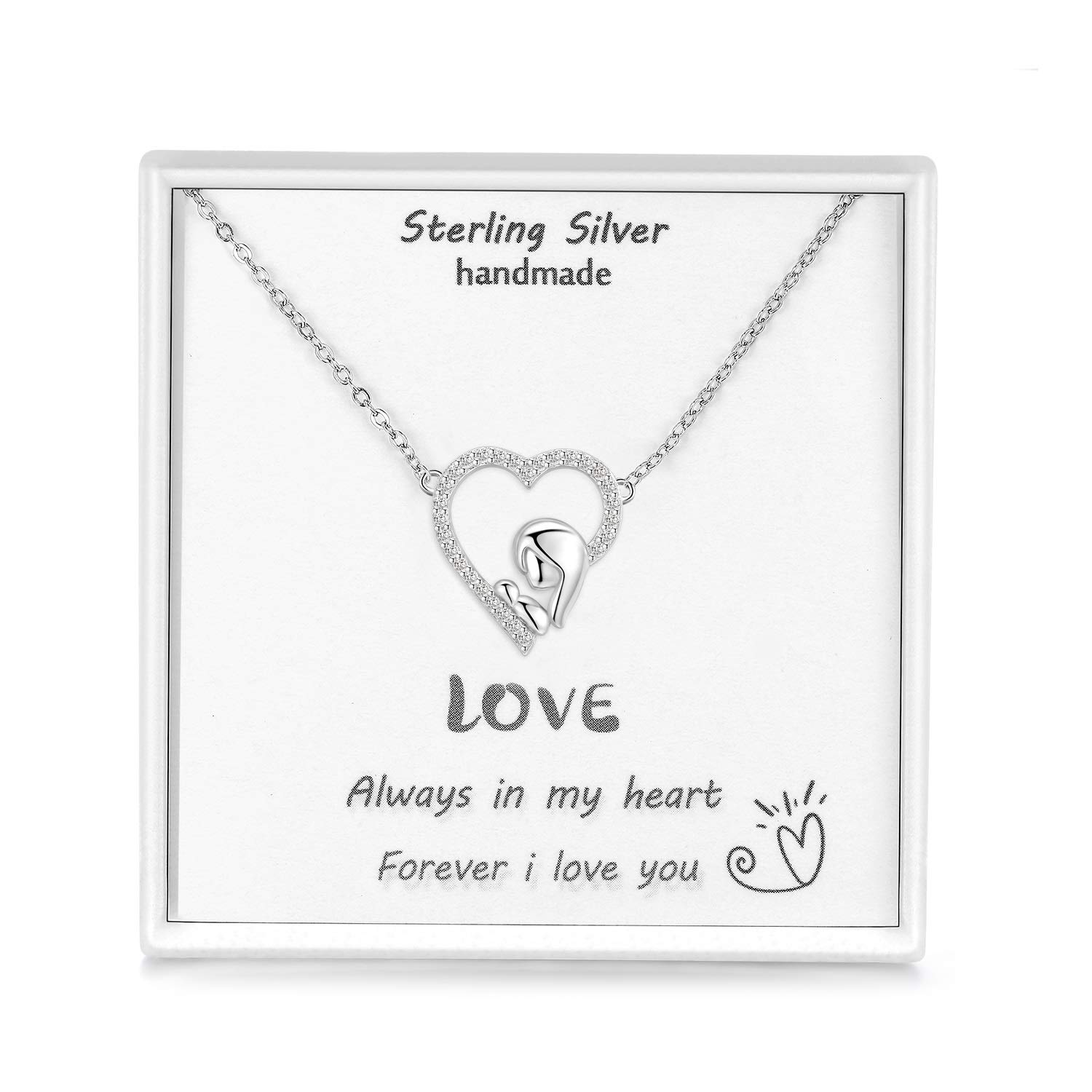Qings Silver Necklace Mum Daughter Pendant Necklace Heart Necklace Jewellery Gifts for Mum Mother Nana Wife