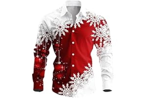 Mens Christmas Shirts Xmas Ugly Printed Casual Loose Fit Holiday Party Tops Funny Long Sleeve Button Down Dress Shirts