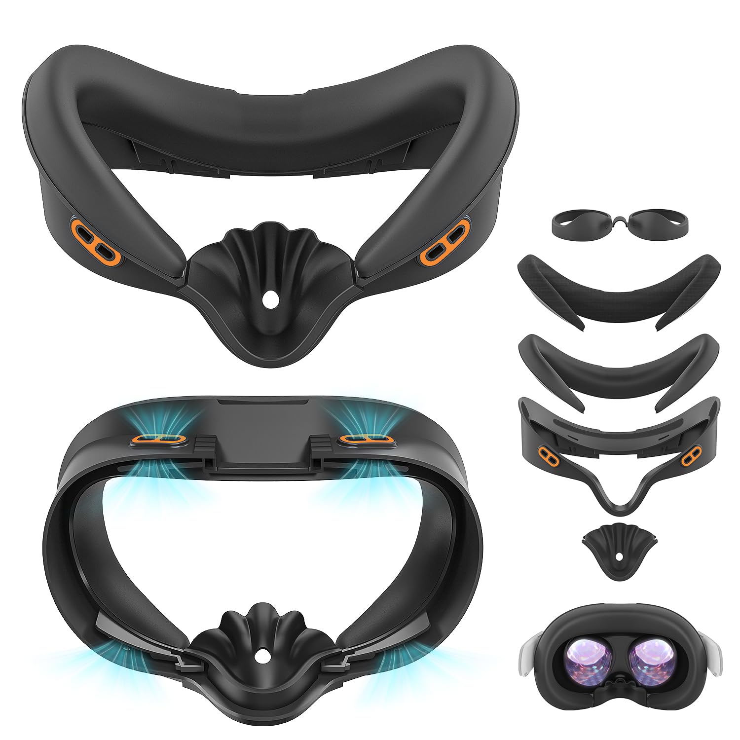 Face Cover Pad Facial Interface compatible with Quest 3S/3S Xbox Edition, Face Pad Replacement, with PU Cushion & Breathable Ice Silk Cotton Face Cushion Pad (PU + Ice Silk)