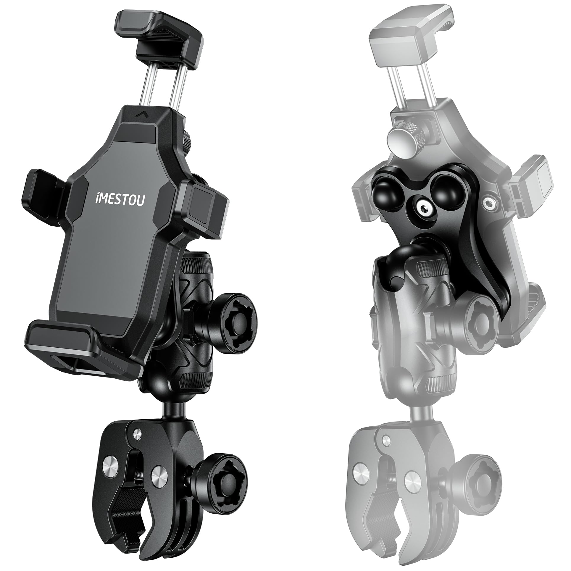 iMESTOU Anti-vibration Motorcycle Phone Mount, 1" Ball Handlebar Stem Phone Holder Anti-theft and 360°Rotation Fits for 4.7"-7.2" Cellphones with max Thickness 16mm