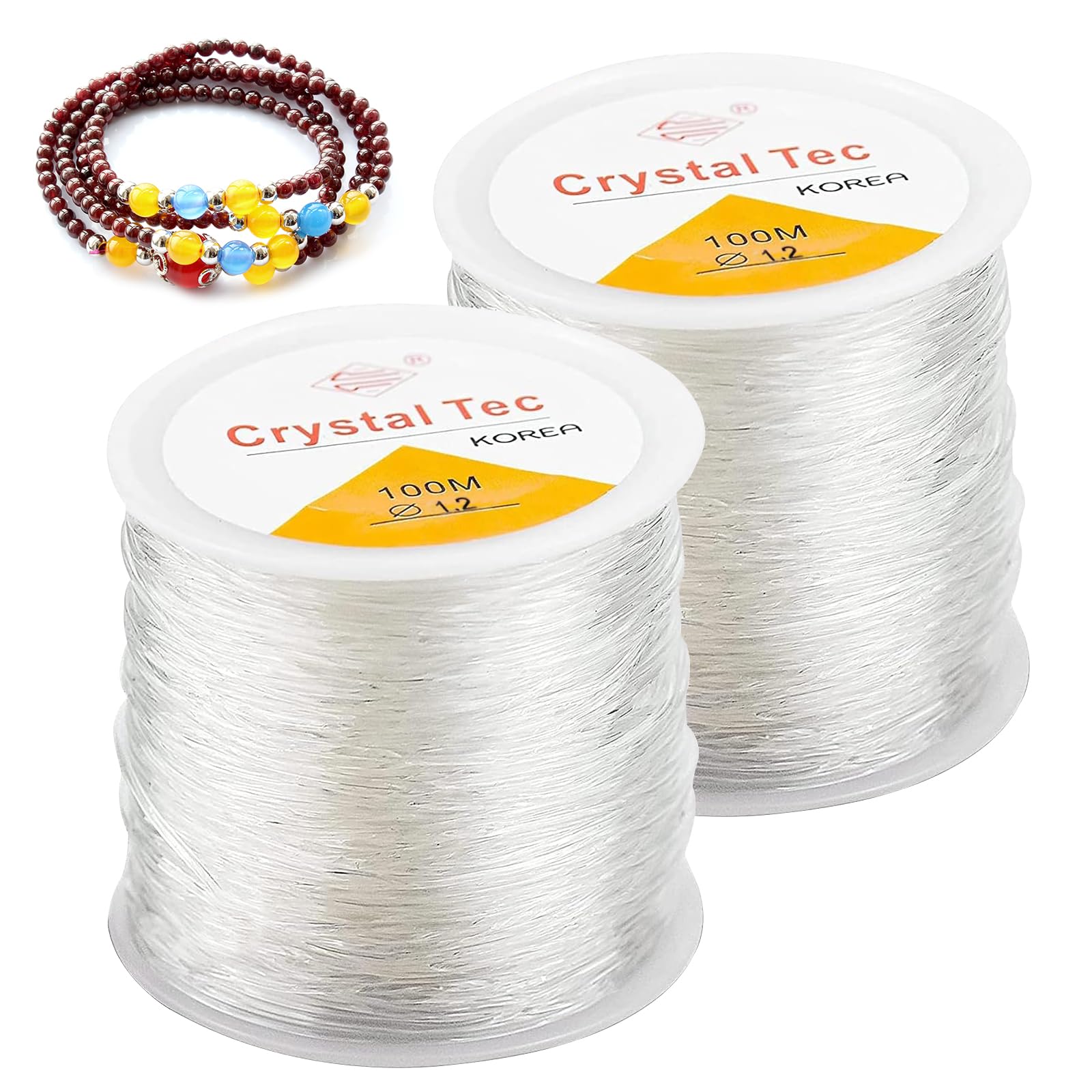 2PCS 1.2mm Elastic Bracelet String Cord, Crystal Elastic Beading Thread, Beading Thread for Jewellery Making for Hanging Christmas Ornaments Bracelet Making(100m)