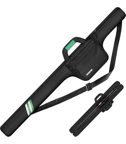 PEKREWS Fishing Rod Case, 52inch Fishing Pole Bag (3.9ft-4.4ft) with Tackle Pockets, Fits Break-Down Spinning Rod Reel Combo, Padded Soft Rod Bag with Strap Handle, Pole Travel Case For Angler