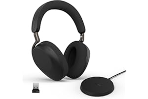 Jabra Evolve3 85 Over-Ear Wireless Bluetooth Headset with Mic and Wireless Charging Stand for Work, USB-A, AI Voice Call Tech