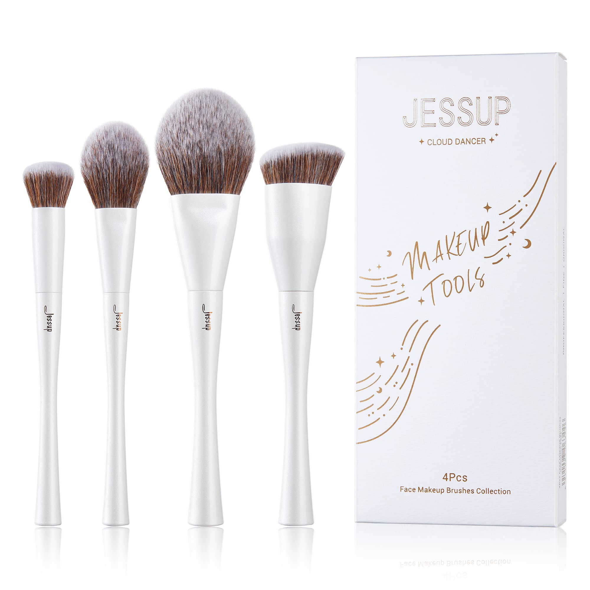 Jessup Makeup Brushes 4pcs Face Makeup Brushes Set for Foundation Concealer Blush Contour Powder Highlighter, Pearl White T344 — image 1