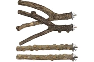 LIMIO Bird Perch 4 PCS Natural Wood Stand Parakeet Toys Bird Cage Accessories for Parrots Conure Supplies Budgie Platform