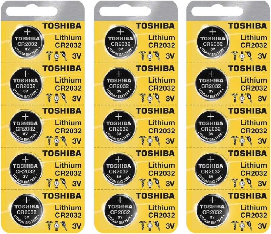 Toshiba CR2032 Battery 3V Lithium Coin Cell (15 Batteries)