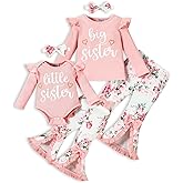 FAMIHAO Big Sister Little Sister Matching Outfits Rib Knit Romper/Shirt Floral Pants Toddler Baby Girl Clothes