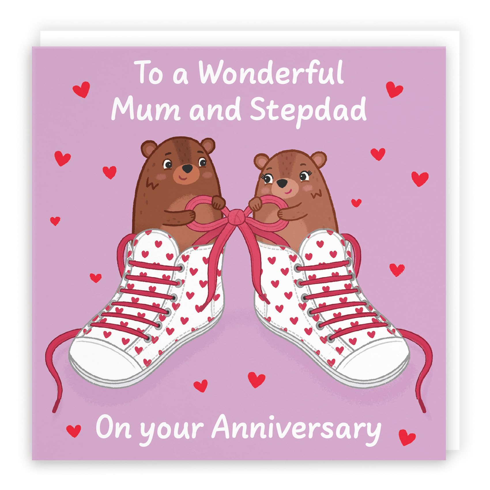 Hunts England - Cute Love Laces Mum And Stepdad Anniversary Card - Fun Bears Anniversary Card - Love Story Collection