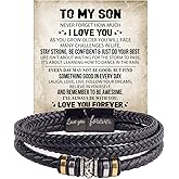 LIU JUN To My Son Grandson Bracelet From Mom Grandma, Infinity Knot Love You Forever Linked Together Handmade Leather Cuff Mens Birthday Weave Gift Jewelry